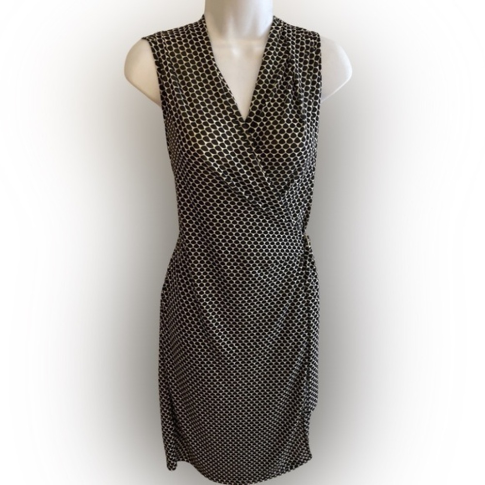 Ann Taylor Wrap Dress - S black , white print , polyester spandex, back zip